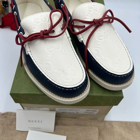 Men’s Gucci GG embossed, leather boat shoes size 9, made in Italy - Picture 2 of 10